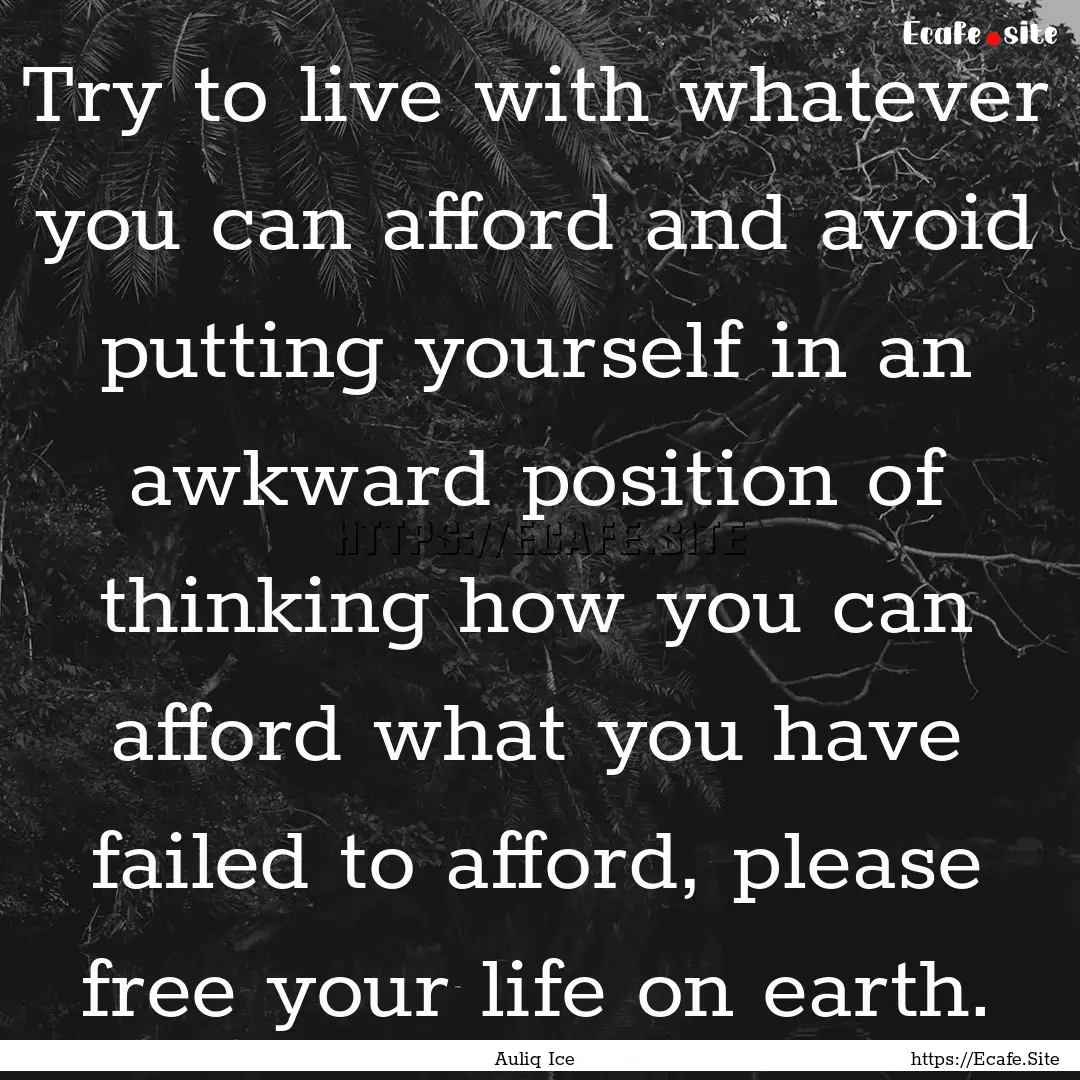 Try to live with whatever you can afford.... : Quote by Auliq Ice