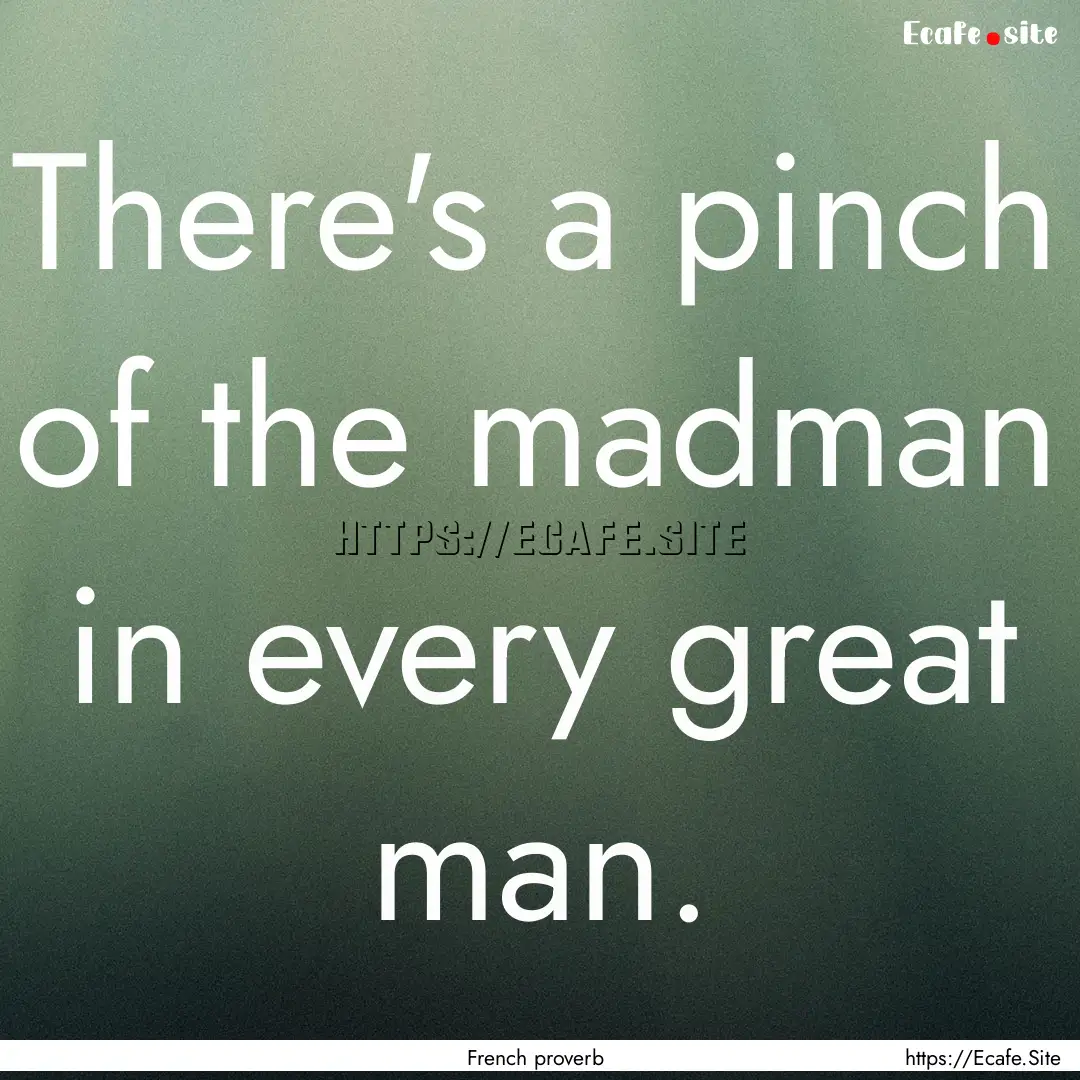 There's a pinch of the madman in every great.... : Quote by French proverb