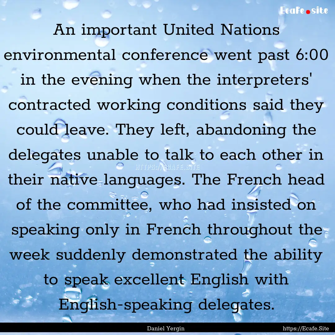 An important United Nations environmental.... : Quote by Daniel Yergin