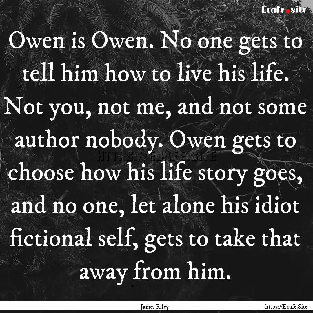 Owen is Owen. No one gets to tell him how.... : Quote by James Riley