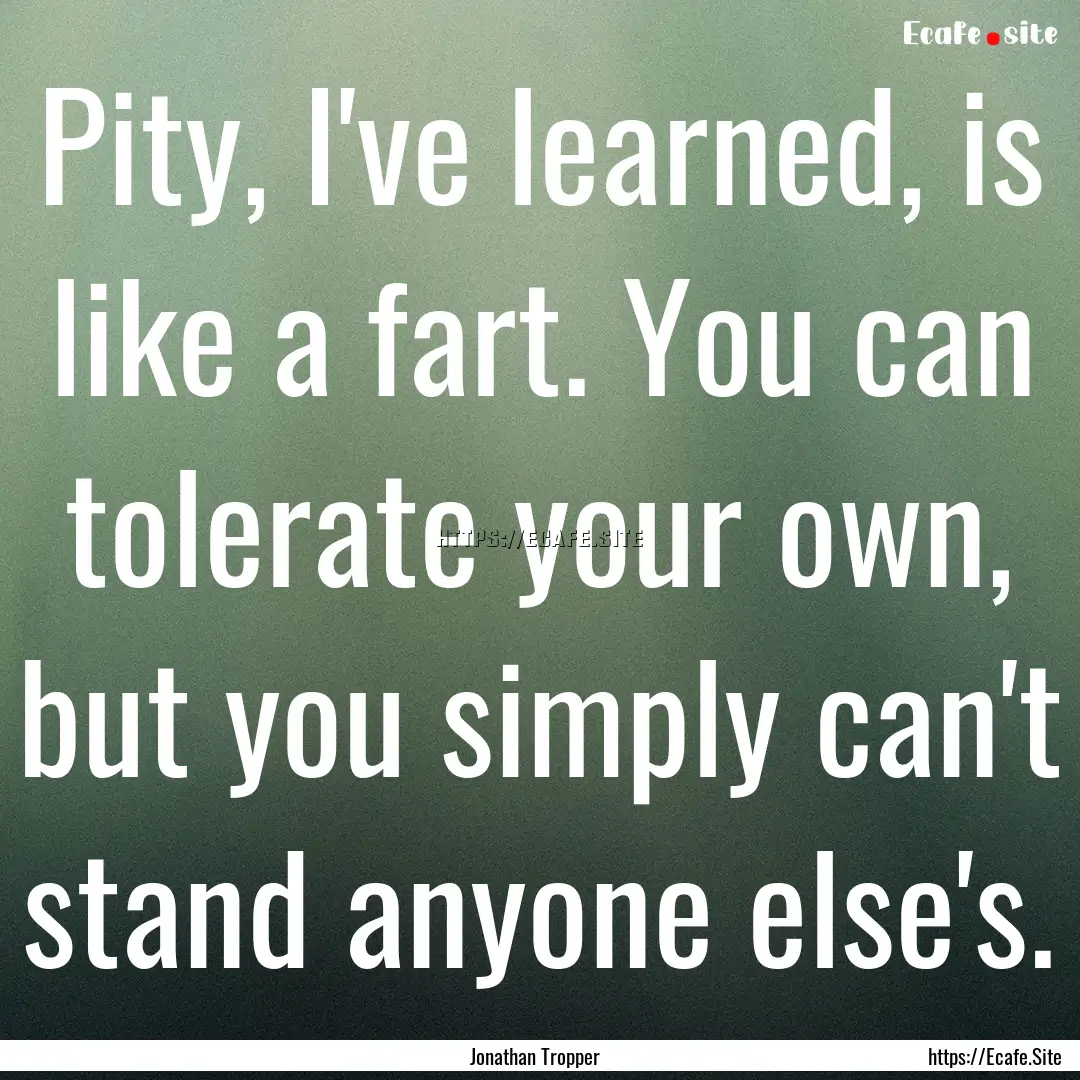 Pity, I've learned, is like a fart. You can.... : Quote by Jonathan Tropper