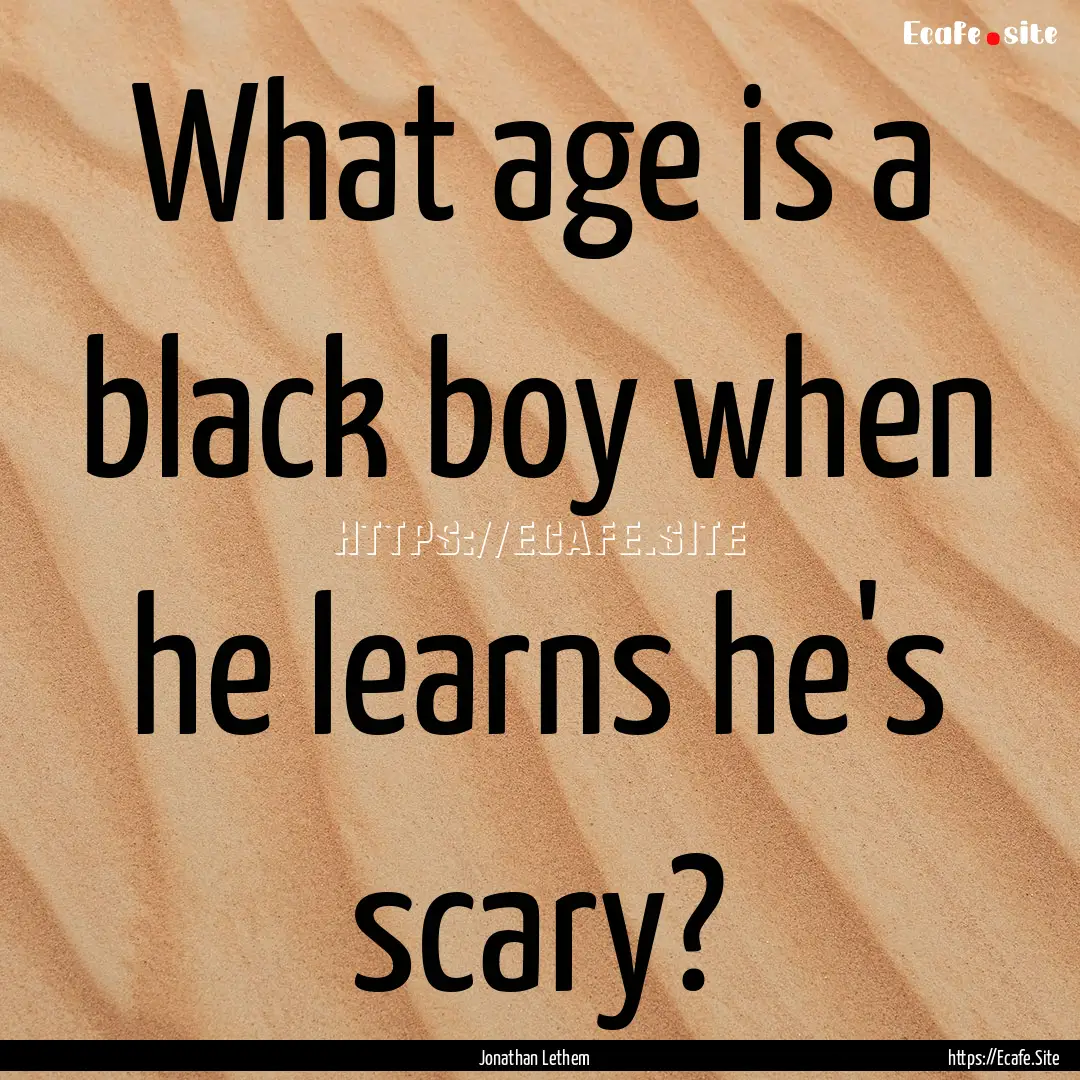 What age is a black boy when he learns he's.... : Quote by Jonathan Lethem