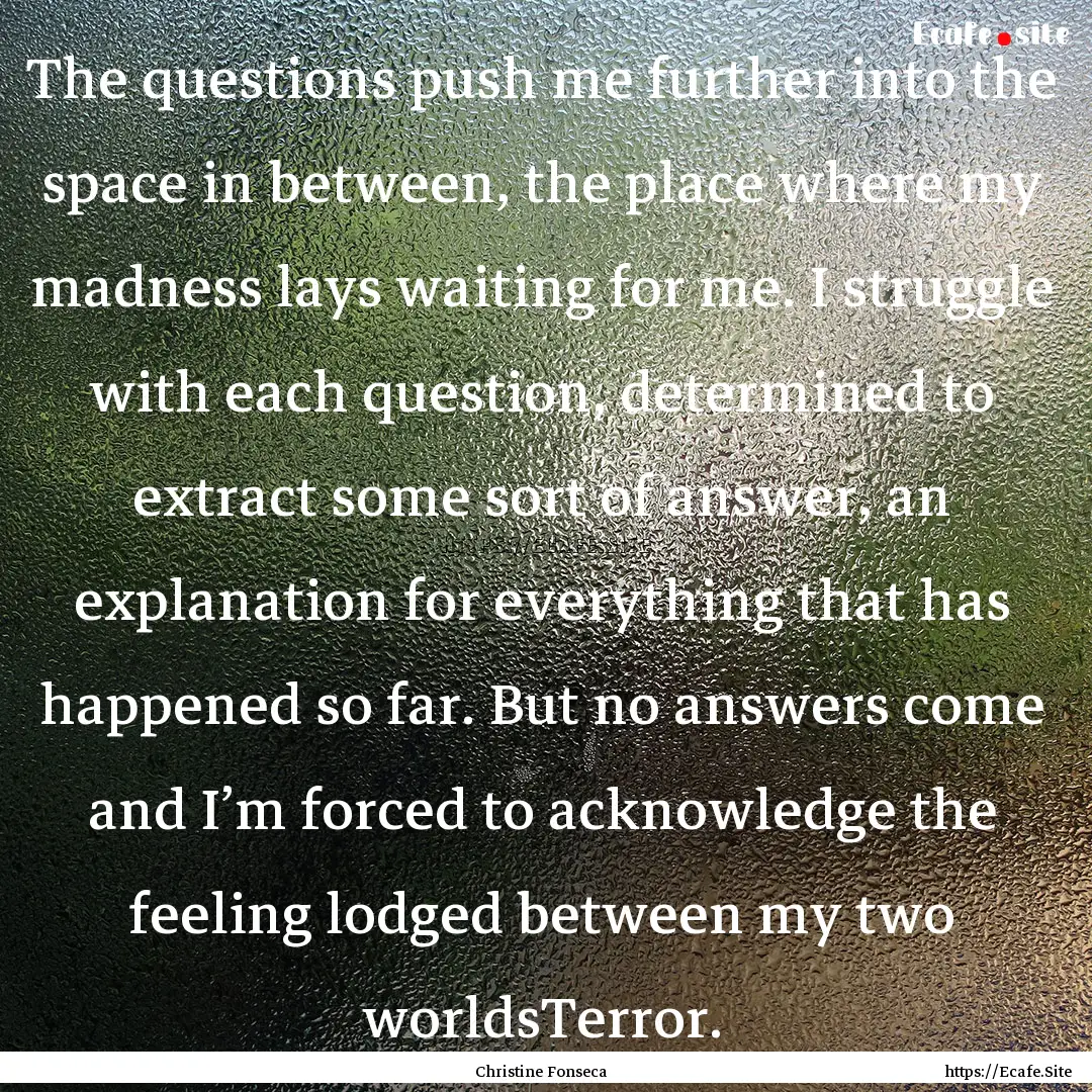 The questions push me further into the space.... : Quote by Christine Fonseca