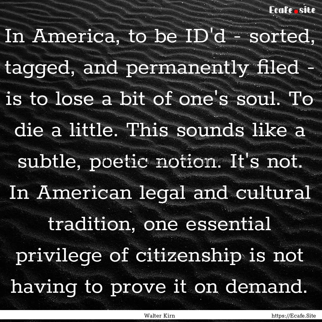 In America, to be ID'd - sorted, tagged,.... : Quote by Walter Kirn