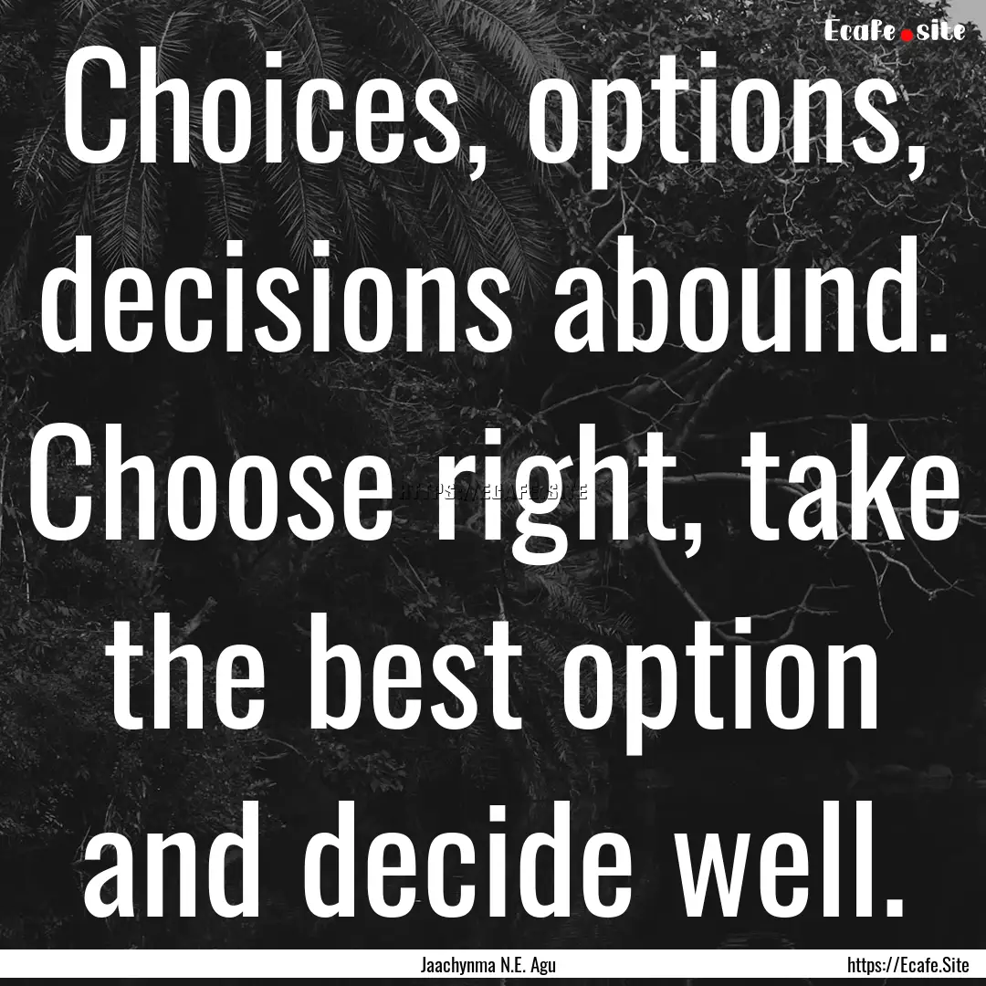 Choices, options, decisions abound. Choose.... : Quote by Jaachynma N.E. Agu