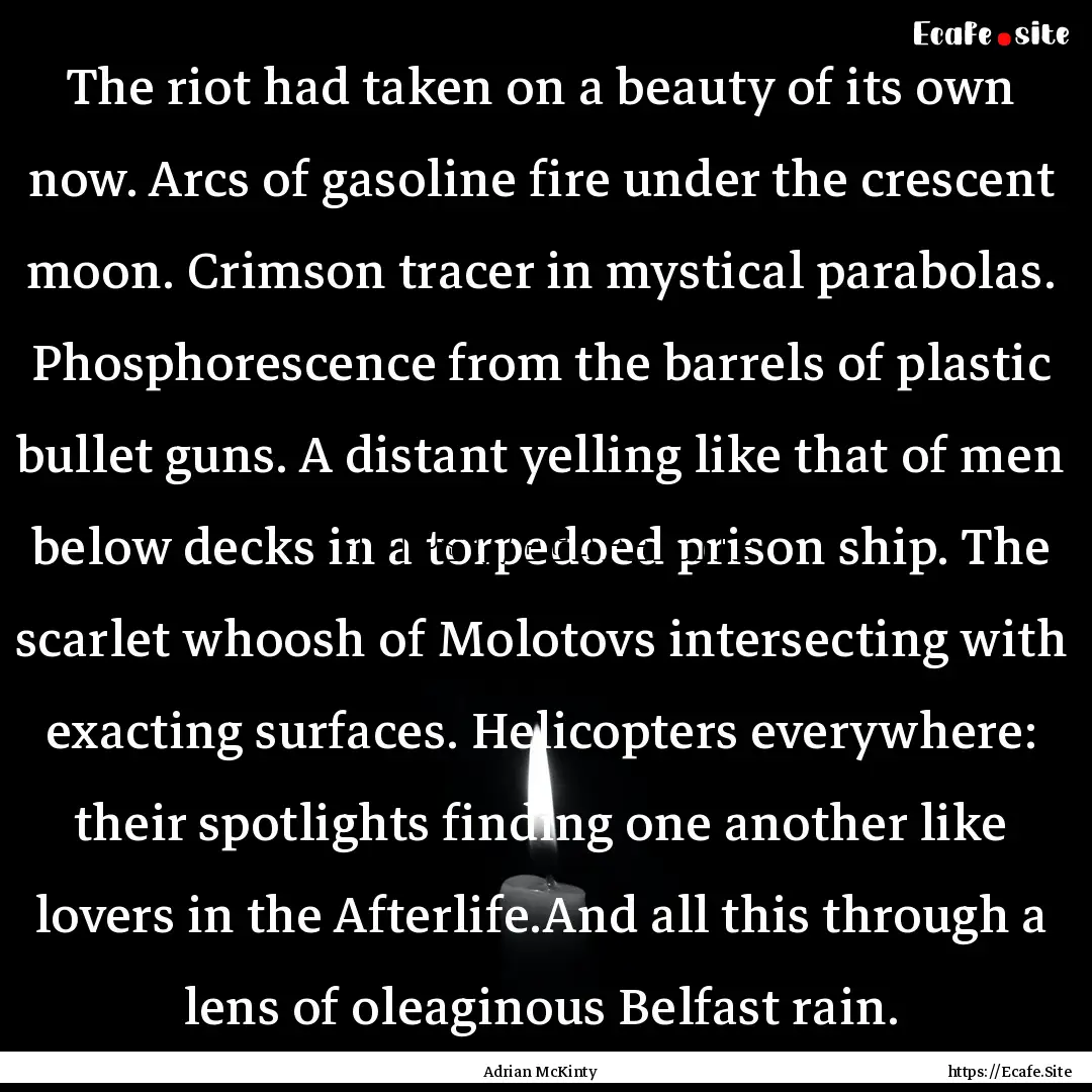 The riot had taken on a beauty of its own.... : Quote by Adrian McKinty