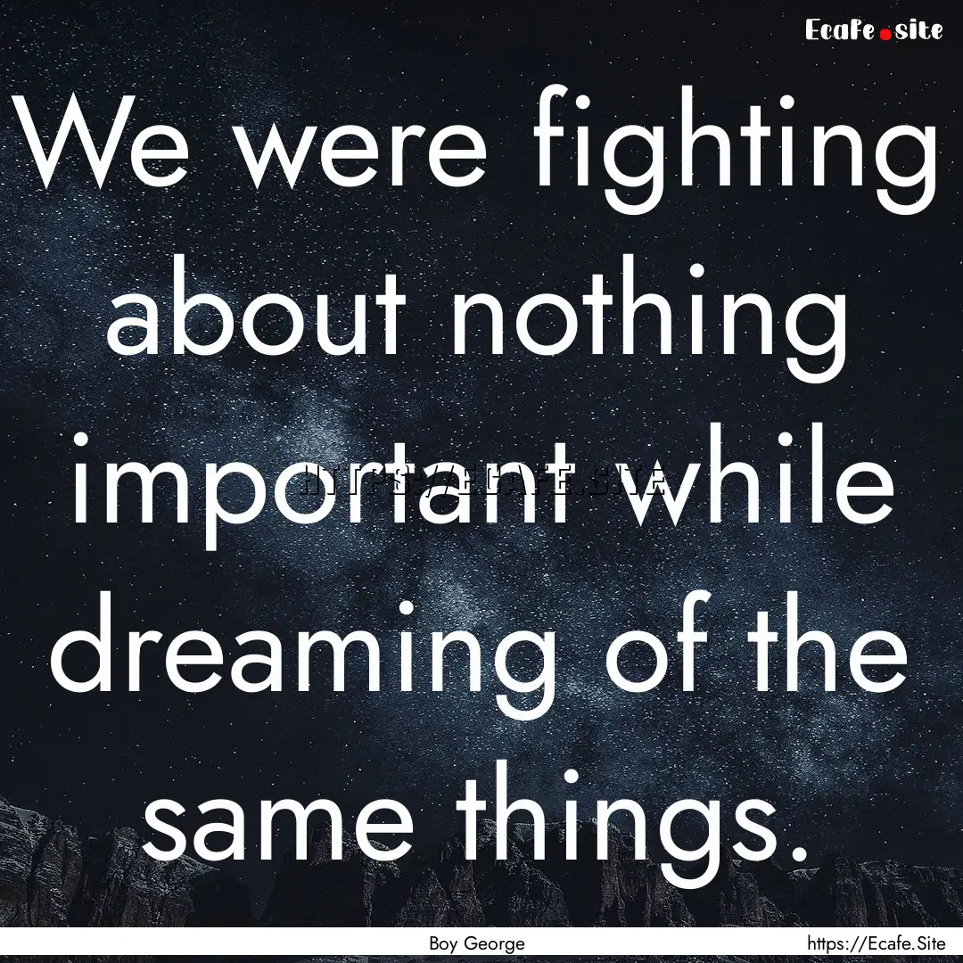 We were fighting about nothing important.... : Quote by Boy George