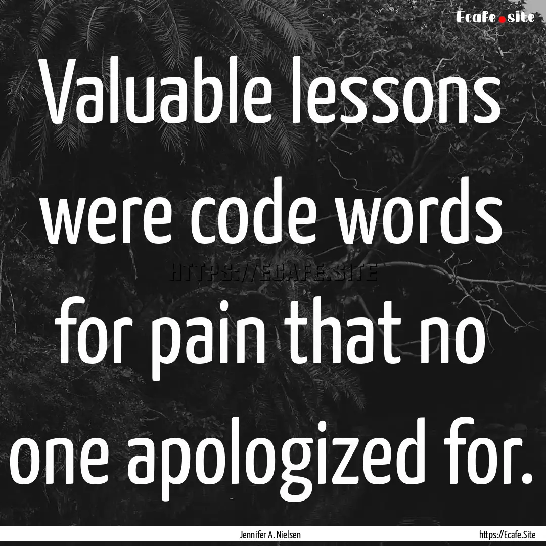 Valuable lessons were code words for pain.... : Quote by Jennifer A. Nielsen