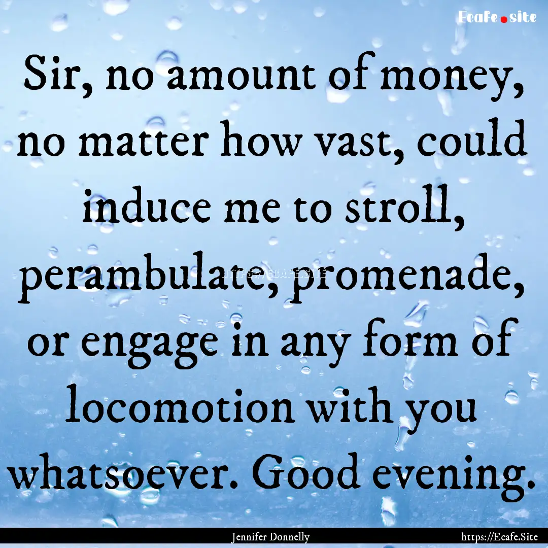 Sir, no amount of money, no matter how vast,.... : Quote by Jennifer Donnelly