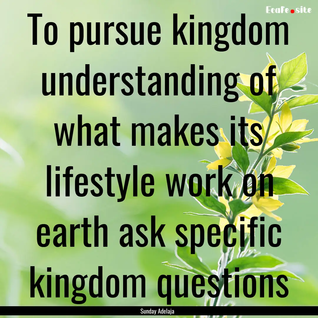 To pursue kingdom understanding of what makes.... : Quote by Sunday Adelaja