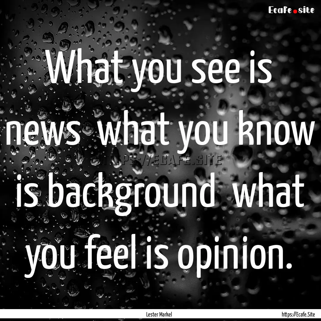 What you see is news what you know is background.... : Quote by Lester Markel