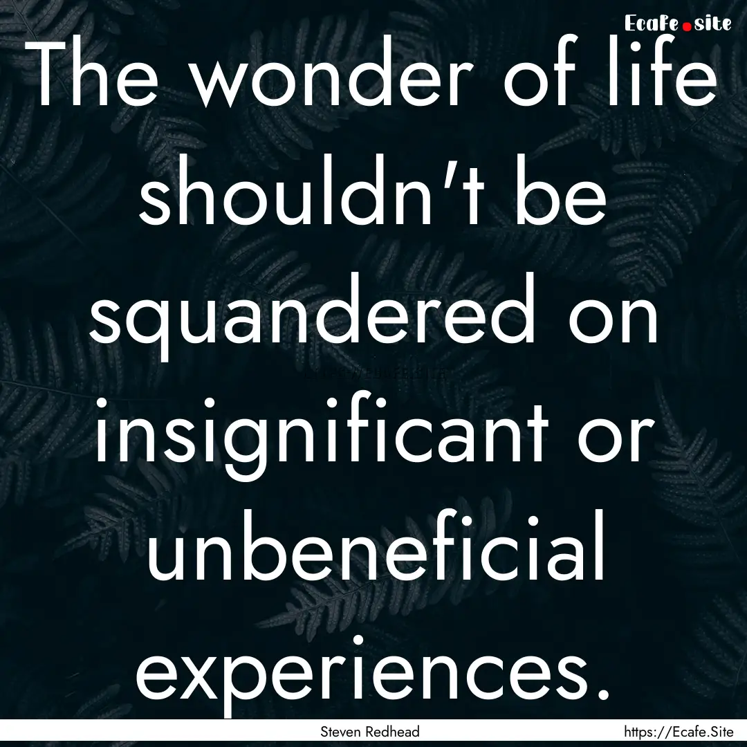 The wonder of life shouldn't be squandered.... : Quote by Steven Redhead