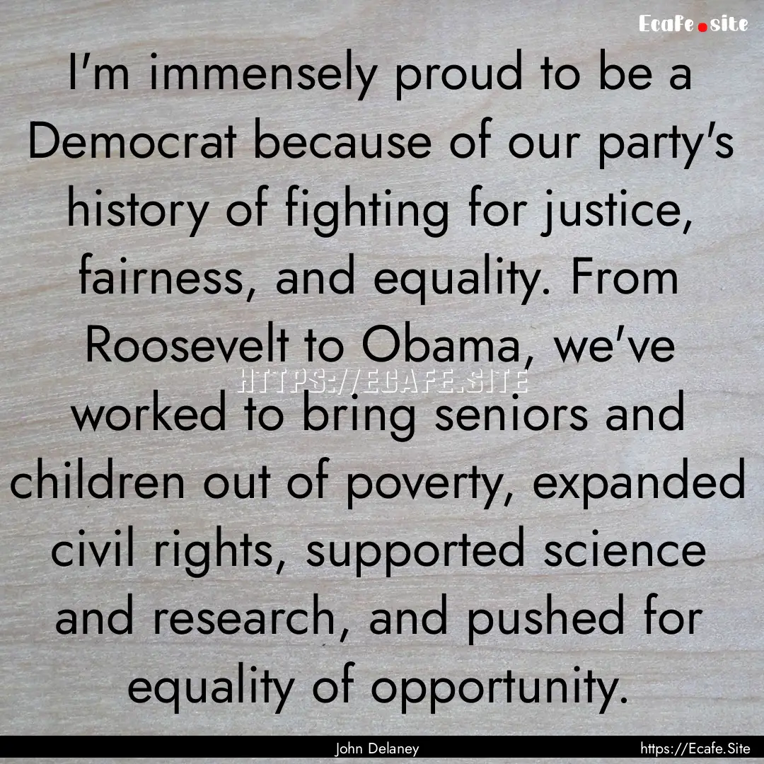 I'm immensely proud to be a Democrat because.... : Quote by John Delaney