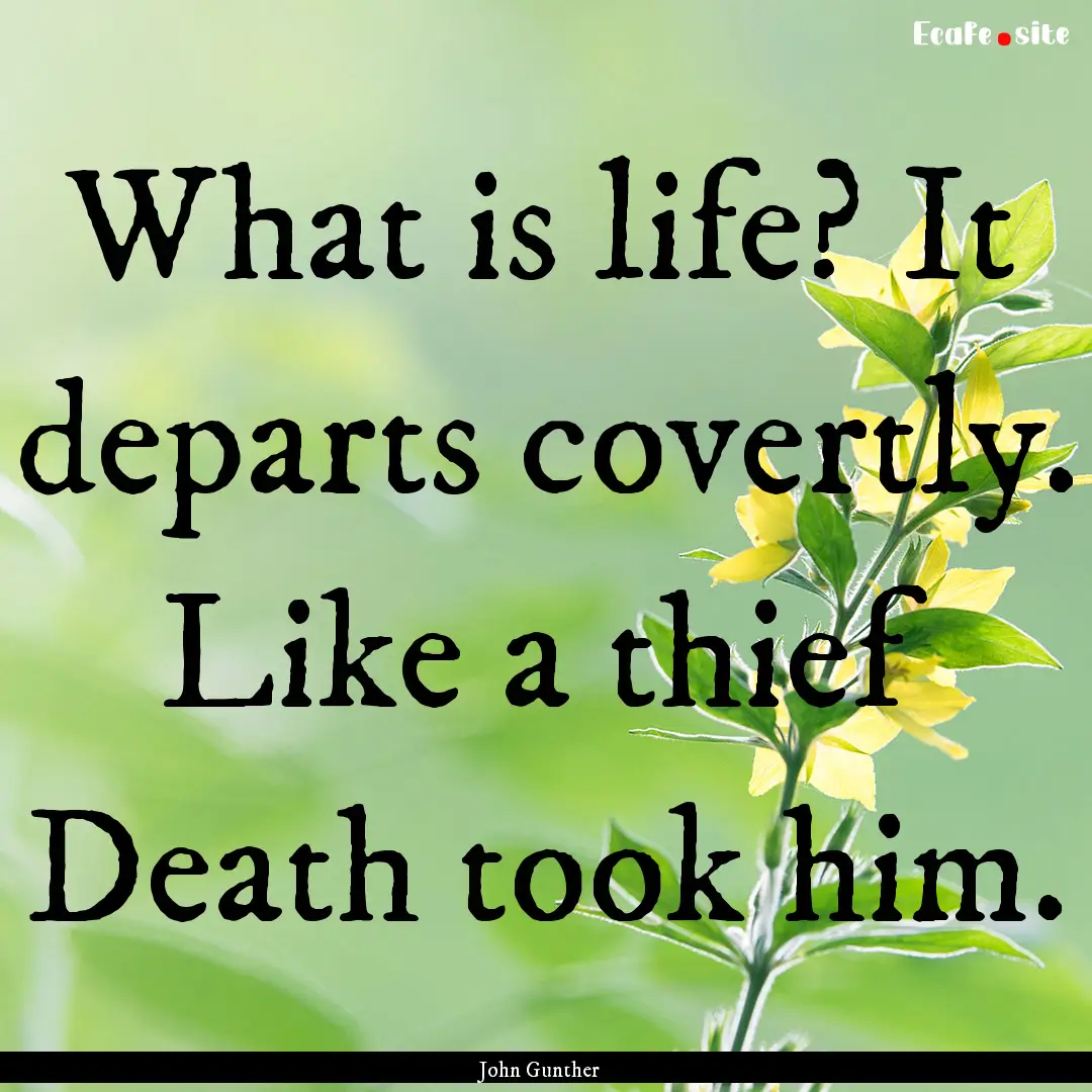 What is life? It departs covertly. Like a.... : Quote by John Gunther