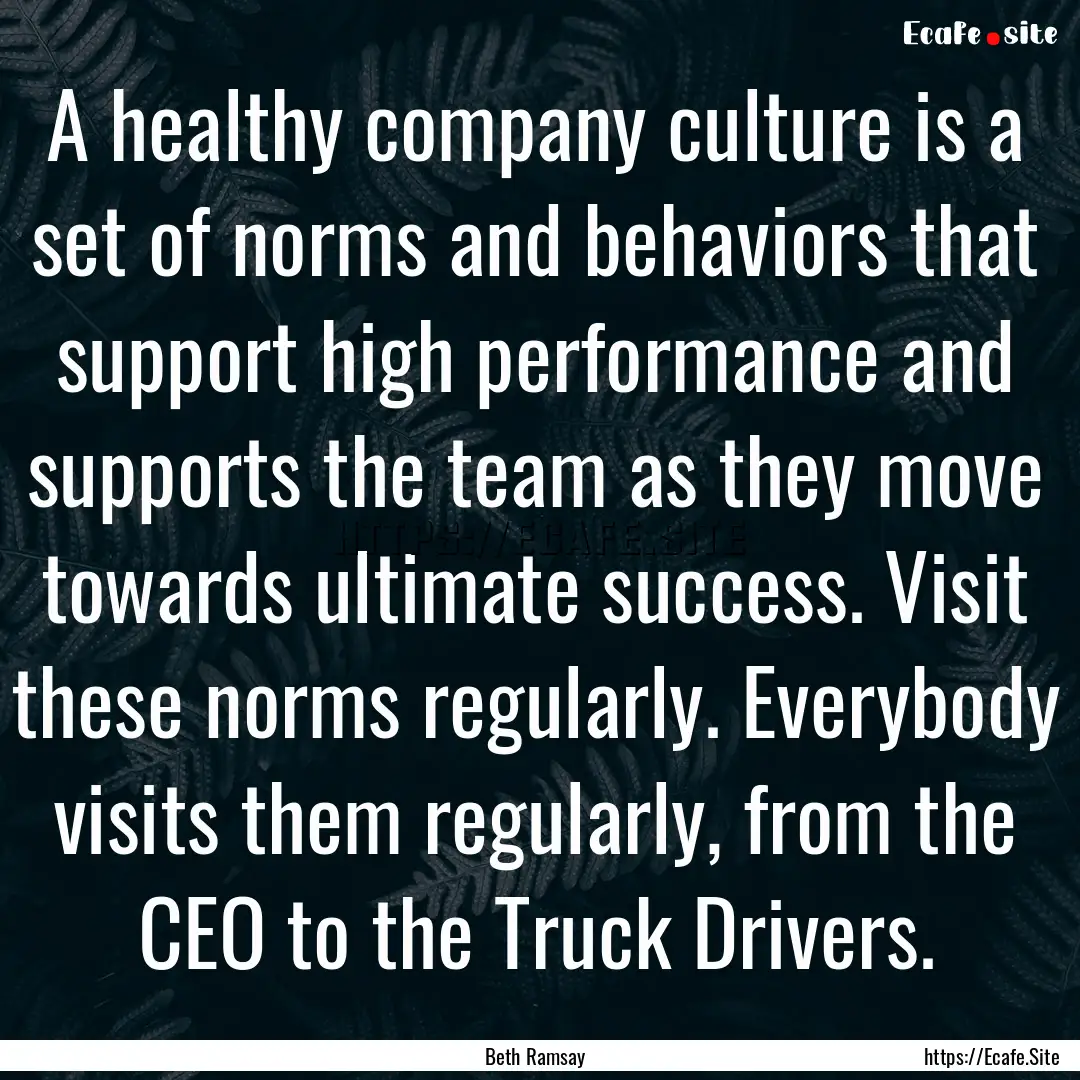 A healthy company culture is a set of norms.... : Quote by Beth Ramsay