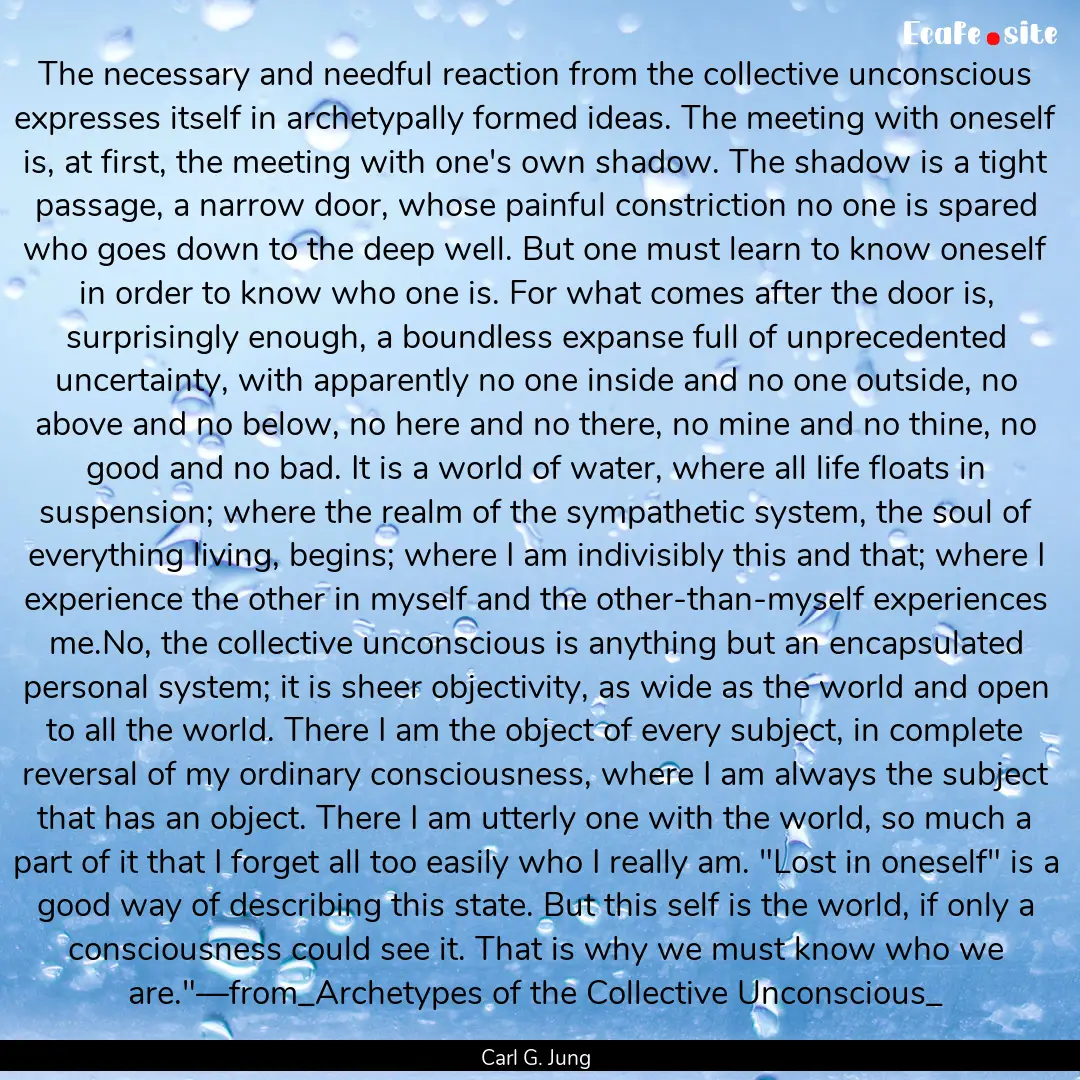 The necessary and needful reaction from the.... : Quote by Carl G. Jung