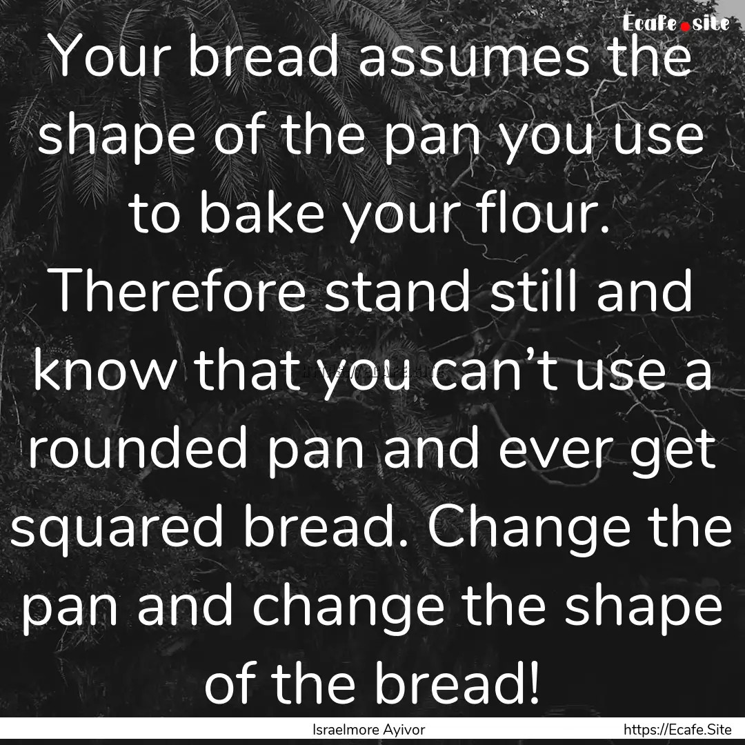 Your bread assumes the shape of the pan you.... : Quote by Israelmore Ayivor