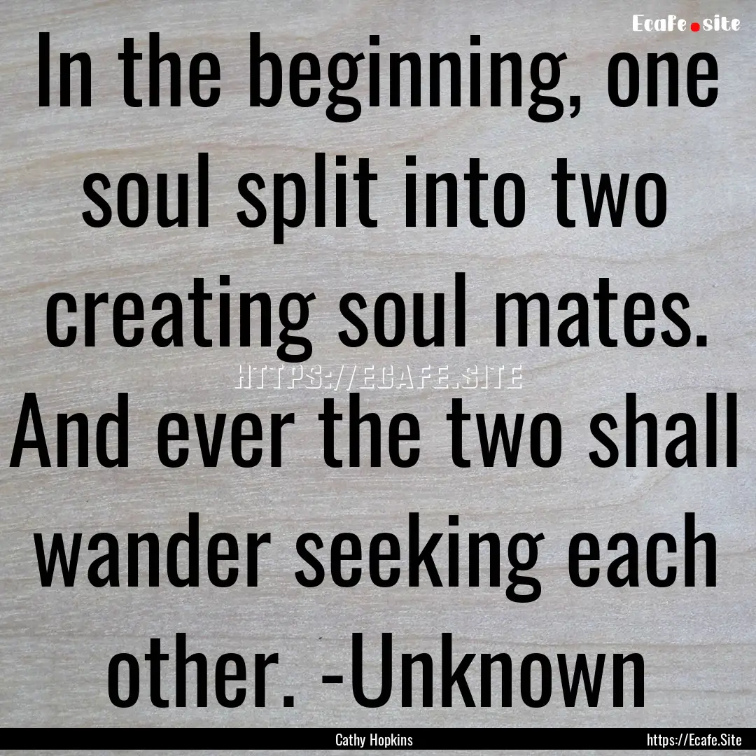 In the beginning, one soul split into two.... : Quote by Cathy Hopkins