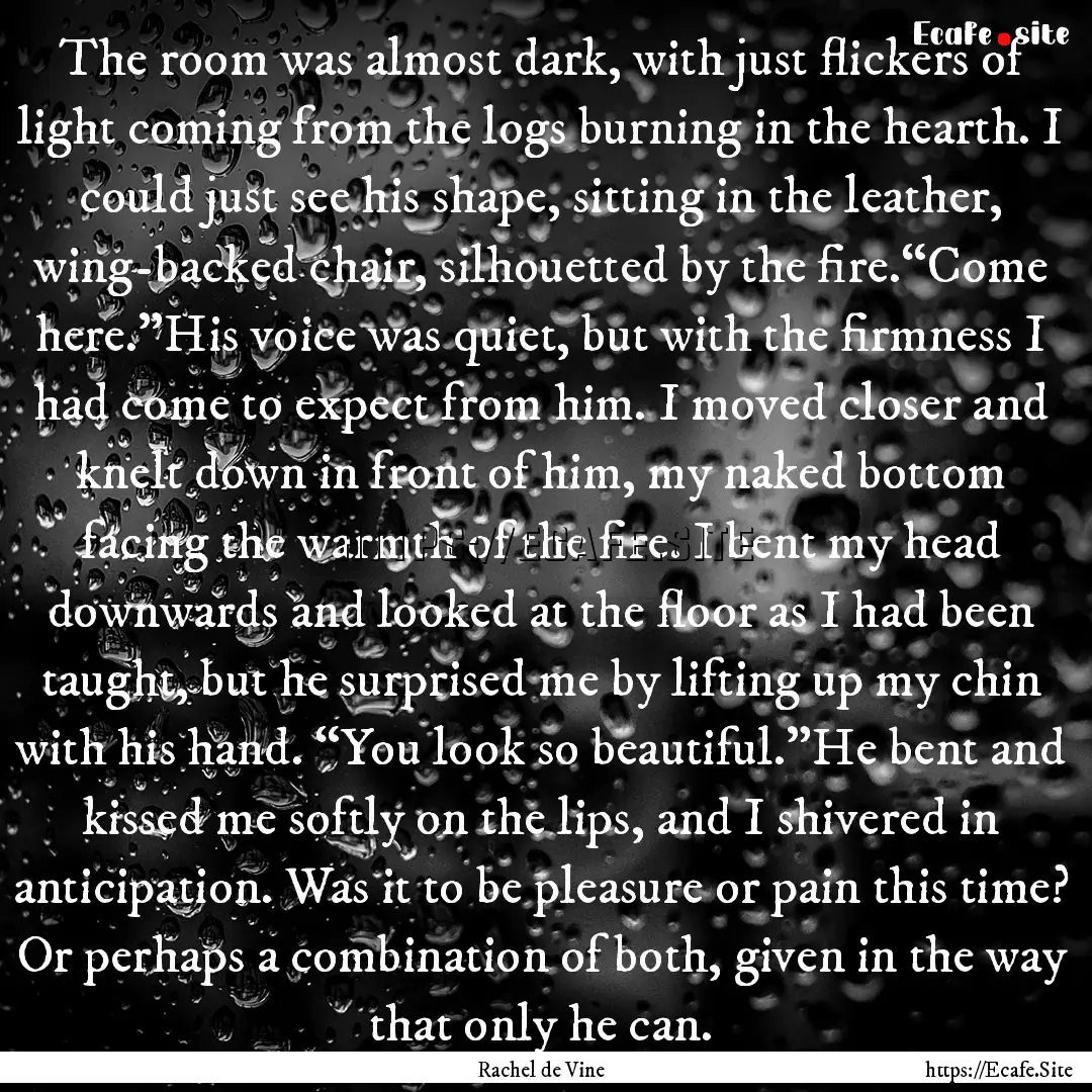 The room was almost dark, with just flickers.... : Quote by Rachel de Vine