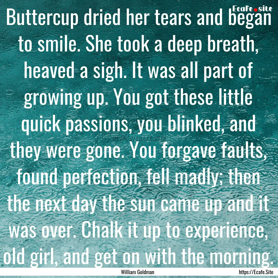 Buttercup dried her tears and began to smile..... : Quote by William Goldman