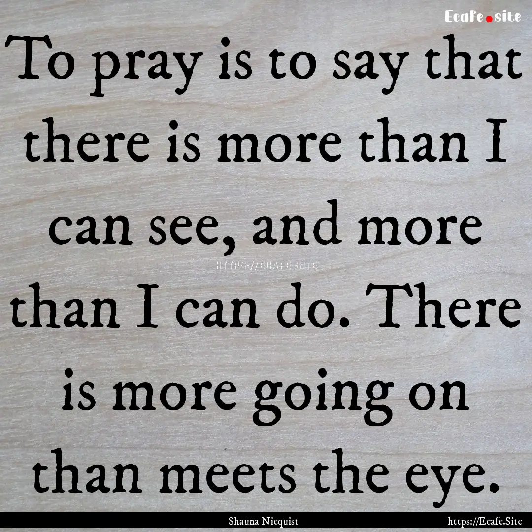 To pray is to say that there is more than.... : Quote by Shauna Niequist