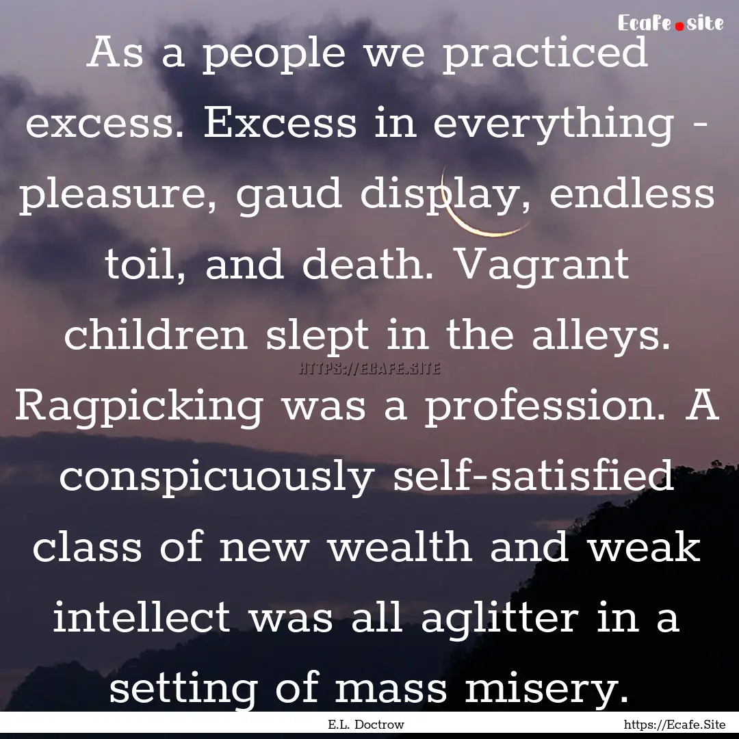 As a people we practiced excess. Excess in.... : Quote by E.L. Doctrow