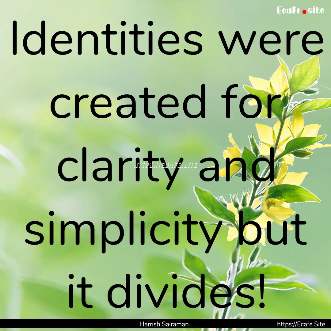 Identities were created for clarity and simplicity.... : Quote by Harrish Sairaman