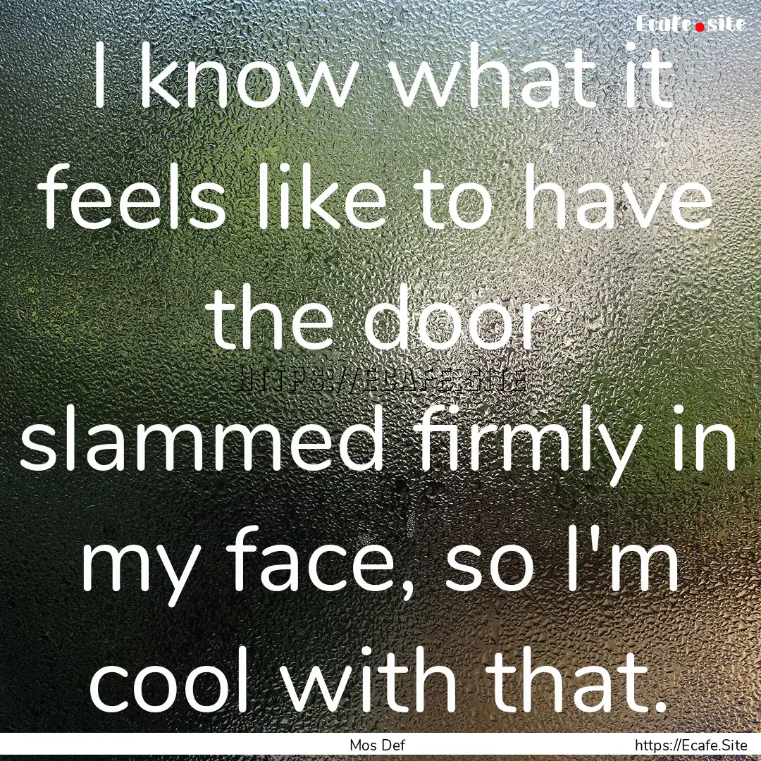 I know what it feels like to have the door.... : Quote by Mos Def