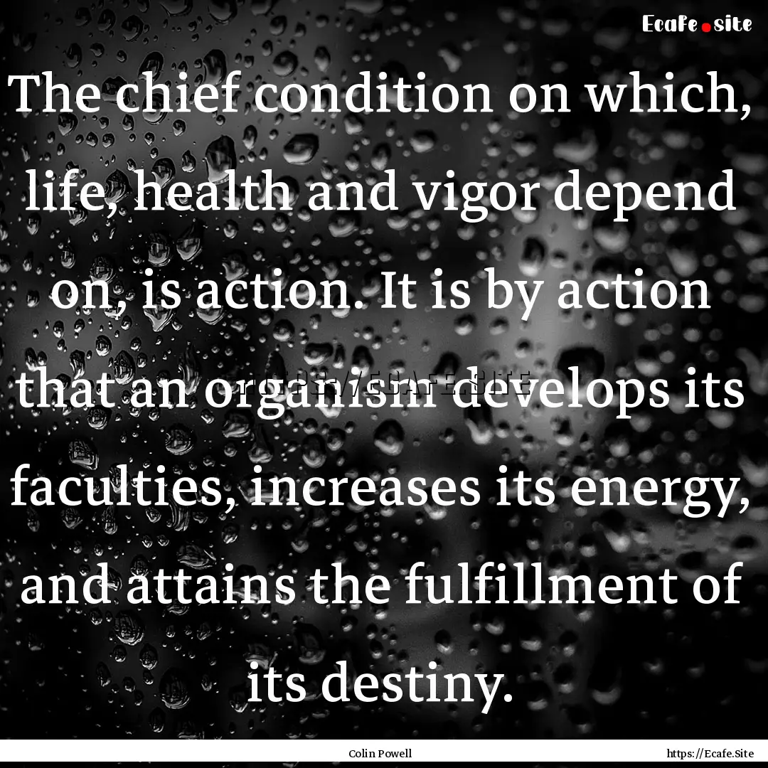 The chief condition on which, life, health.... : Quote by Colin Powell