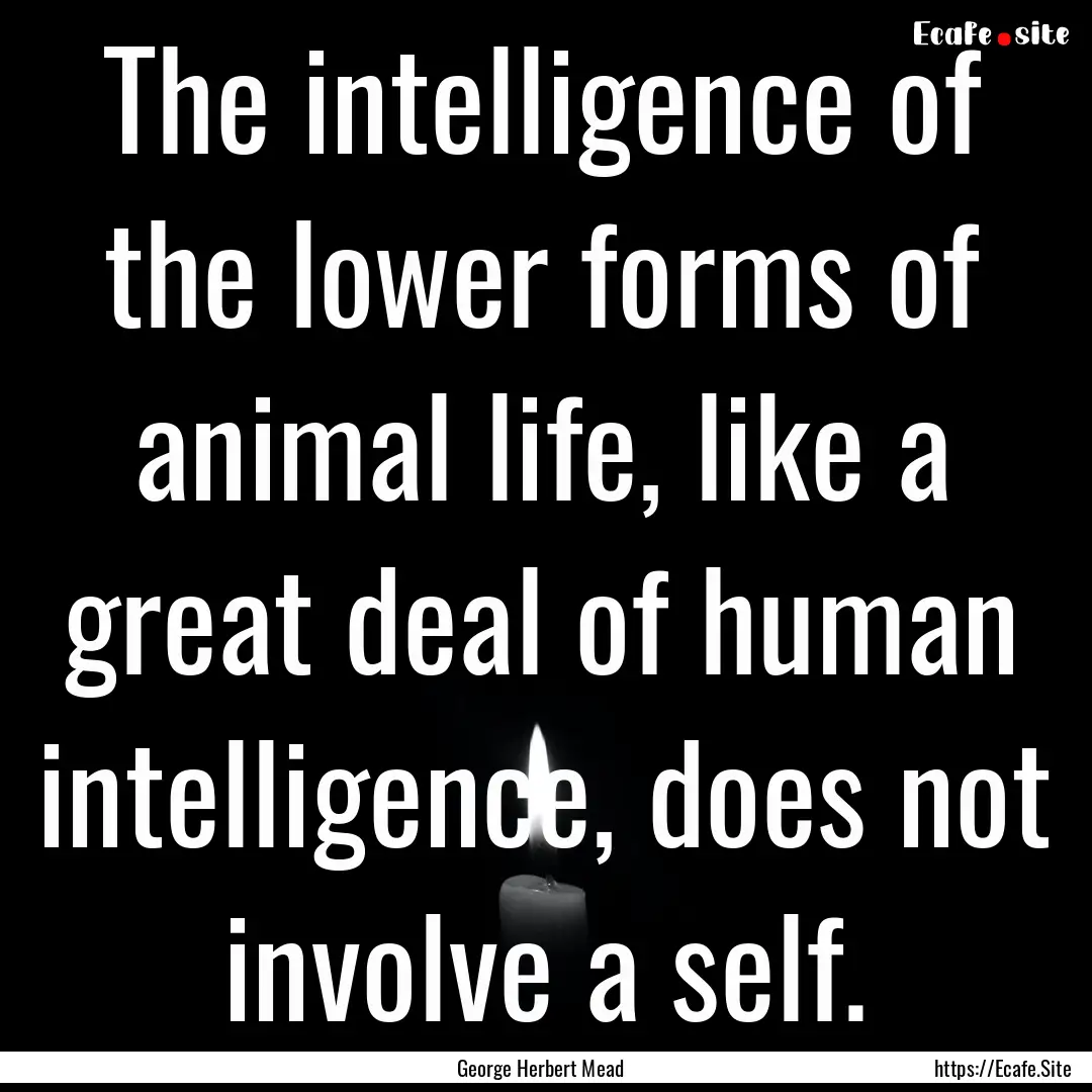 The intelligence of the lower forms of animal.... : Quote by George Herbert Mead