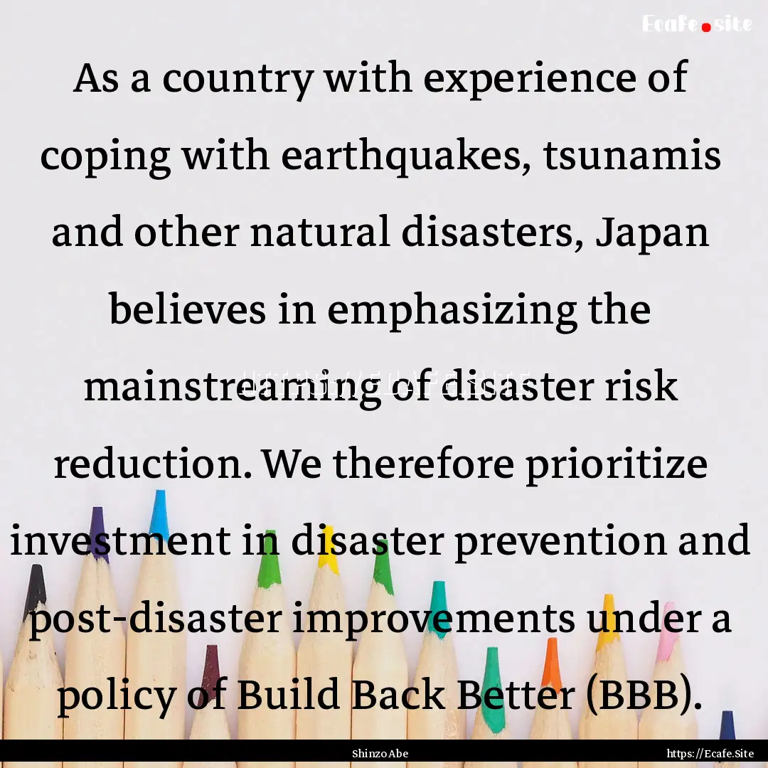 As a country with experience of coping with.... : Quote by Shinzo Abe