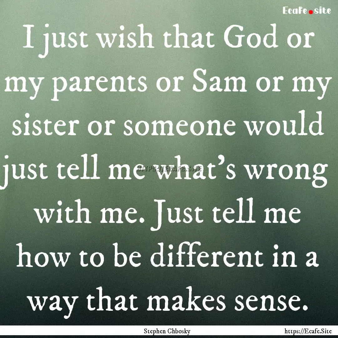 I just wish that God or my parents or Sam.... : Quote by Stephen Chbosky