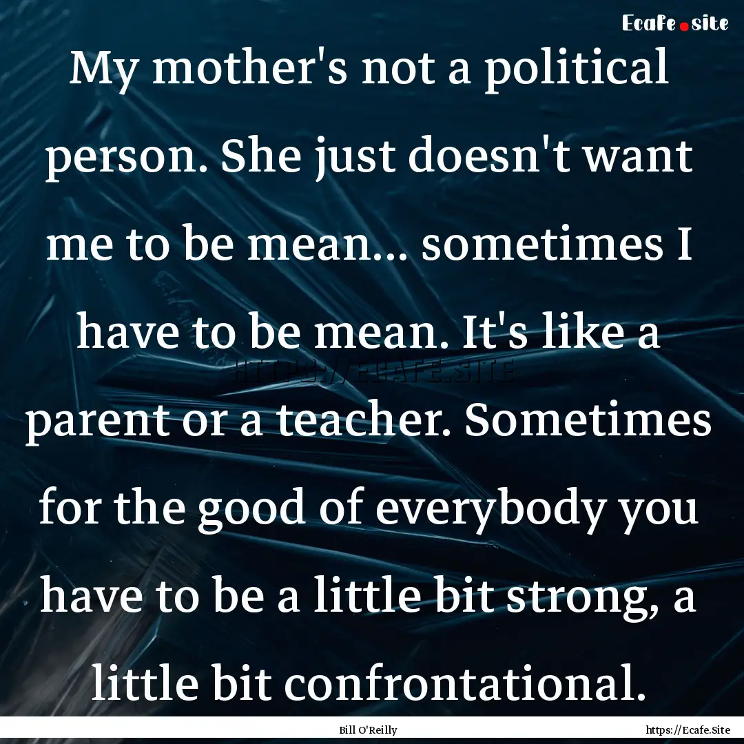 My mother's not a political person. She just.... : Quote by Bill O'Reilly