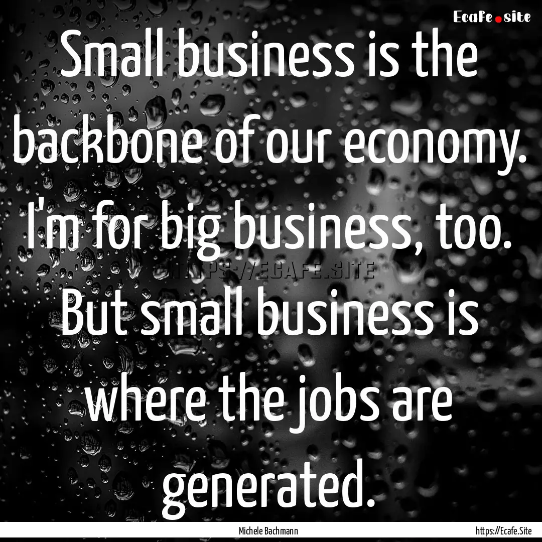 Small business is the backbone of our economy..... : Quote by Michele Bachmann