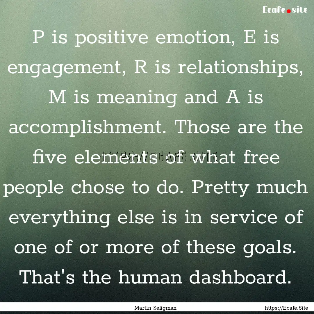 P is positive emotion, E is engagement, R.... : Quote by Martin Seligman