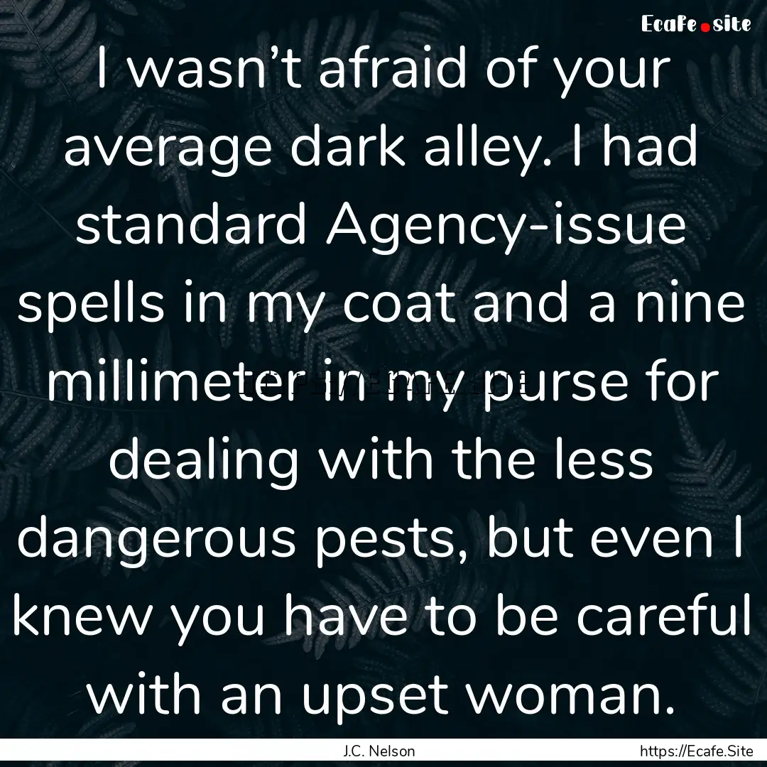 I wasn’t afraid of your average dark alley..... : Quote by J.C. Nelson