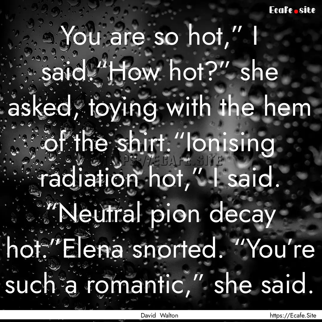 You are so hot,” I said.“How hot?”.... : Quote by David Walton