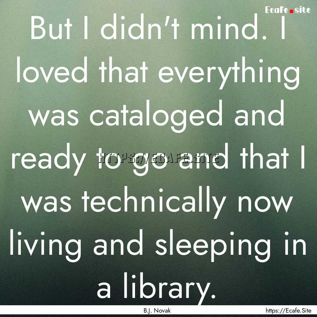 But I didn't mind. I loved that everything.... : Quote by B.J. Novak