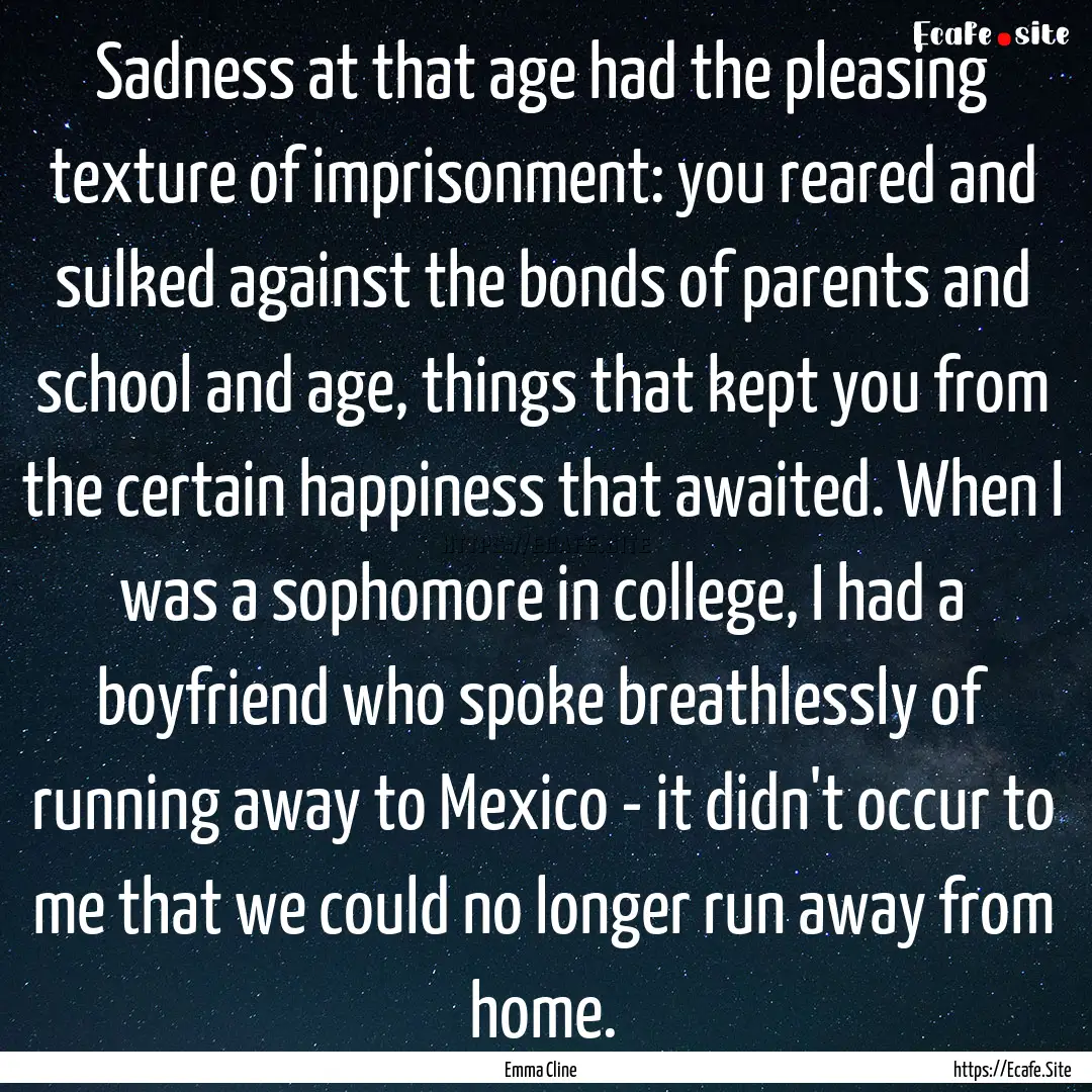 Sadness at that age had the pleasing texture.... : Quote by Emma Cline