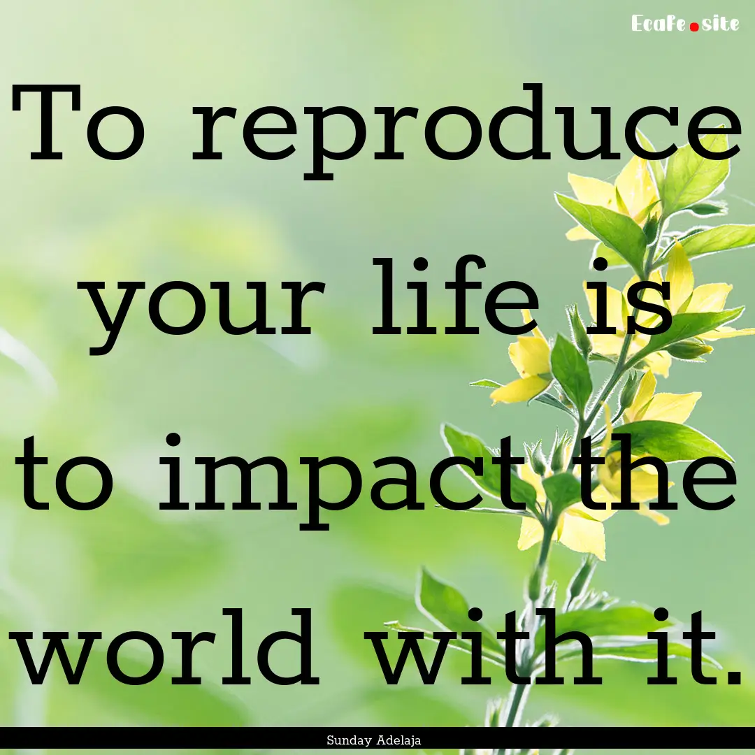 To reproduce your life is to impact the world.... : Quote by Sunday Adelaja