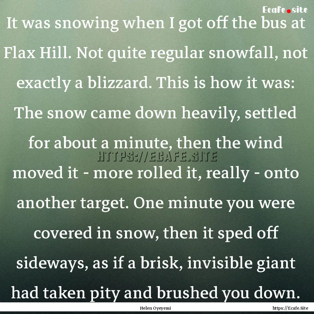 It was snowing when I got off the bus at.... : Quote by Helen Oyeyemi