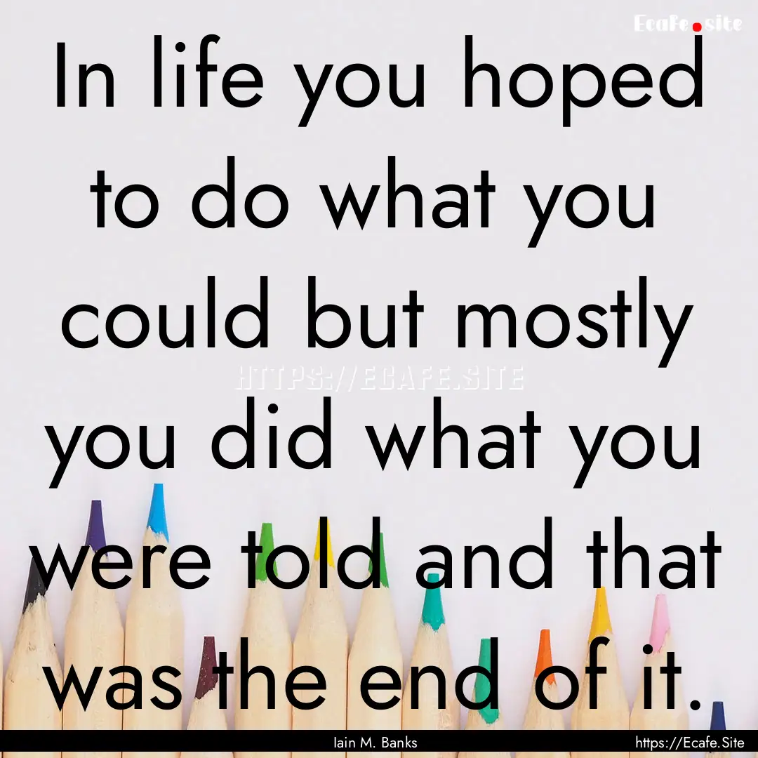 In life you hoped to do what you could but.... : Quote by Iain M. Banks