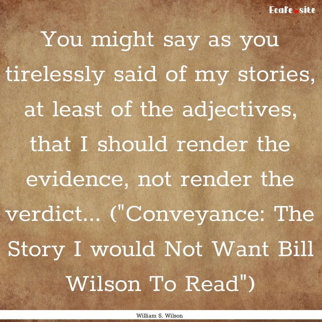 You might say as you tirelessly said of my.... : Quote by William S. Wilson