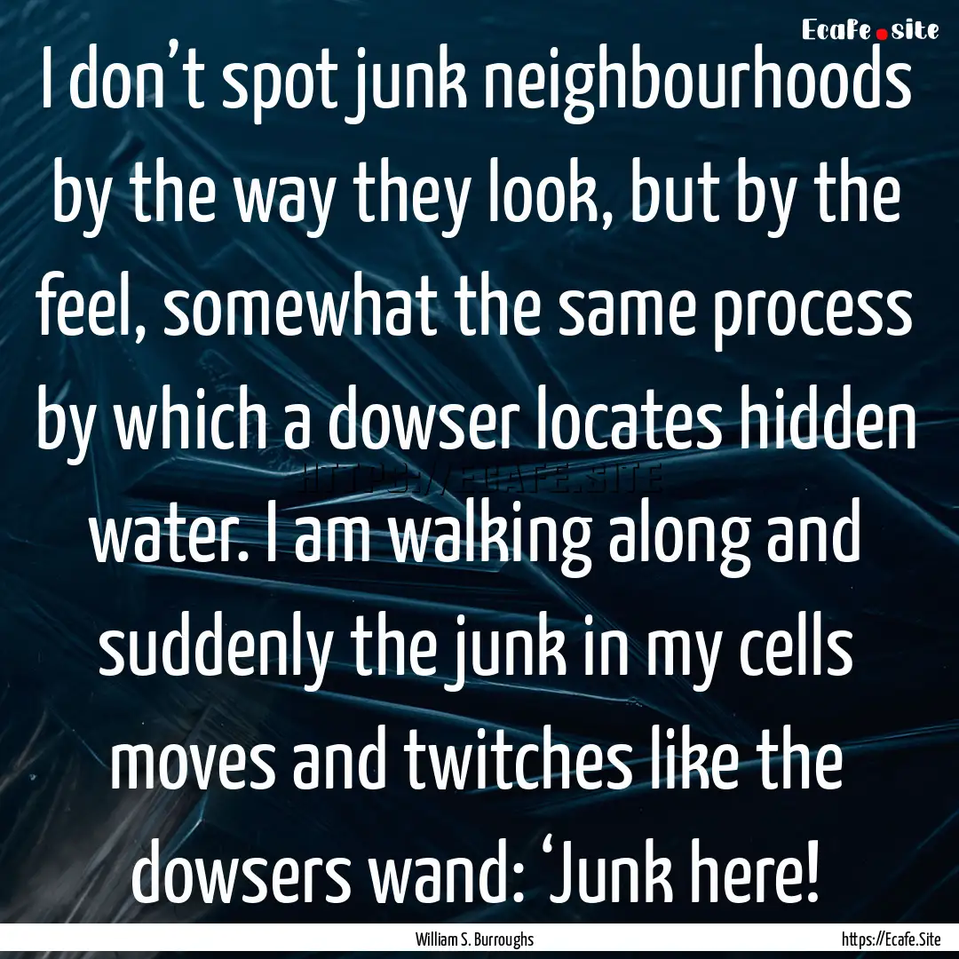 I don’t spot junk neighbourhoods by the.... : Quote by William S. Burroughs