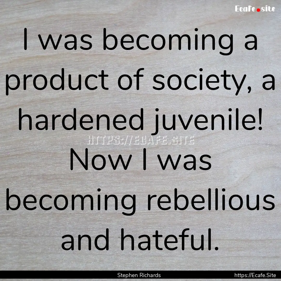 I was becoming a product of society, a hardened.... : Quote by Stephen Richards