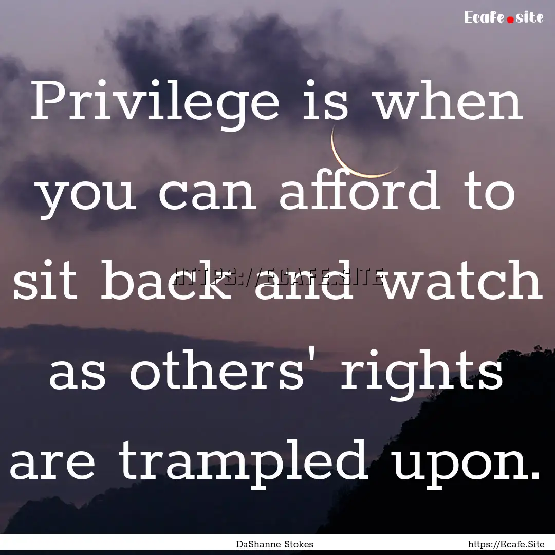 Privilege is when you can afford to sit back.... : Quote by DaShanne Stokes