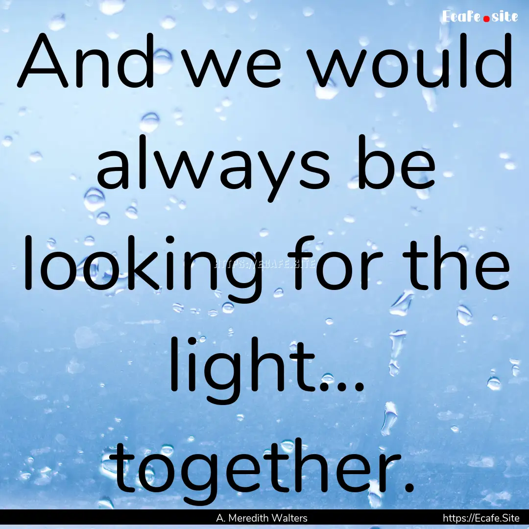 And we would always be looking for the light....... : Quote by A. Meredith Walters