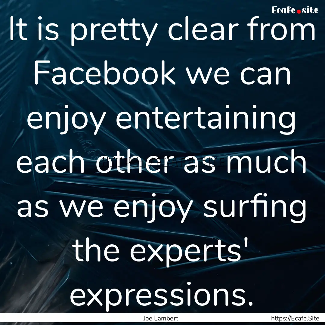 It is pretty clear from Facebook we can enjoy.... : Quote by Joe Lambert