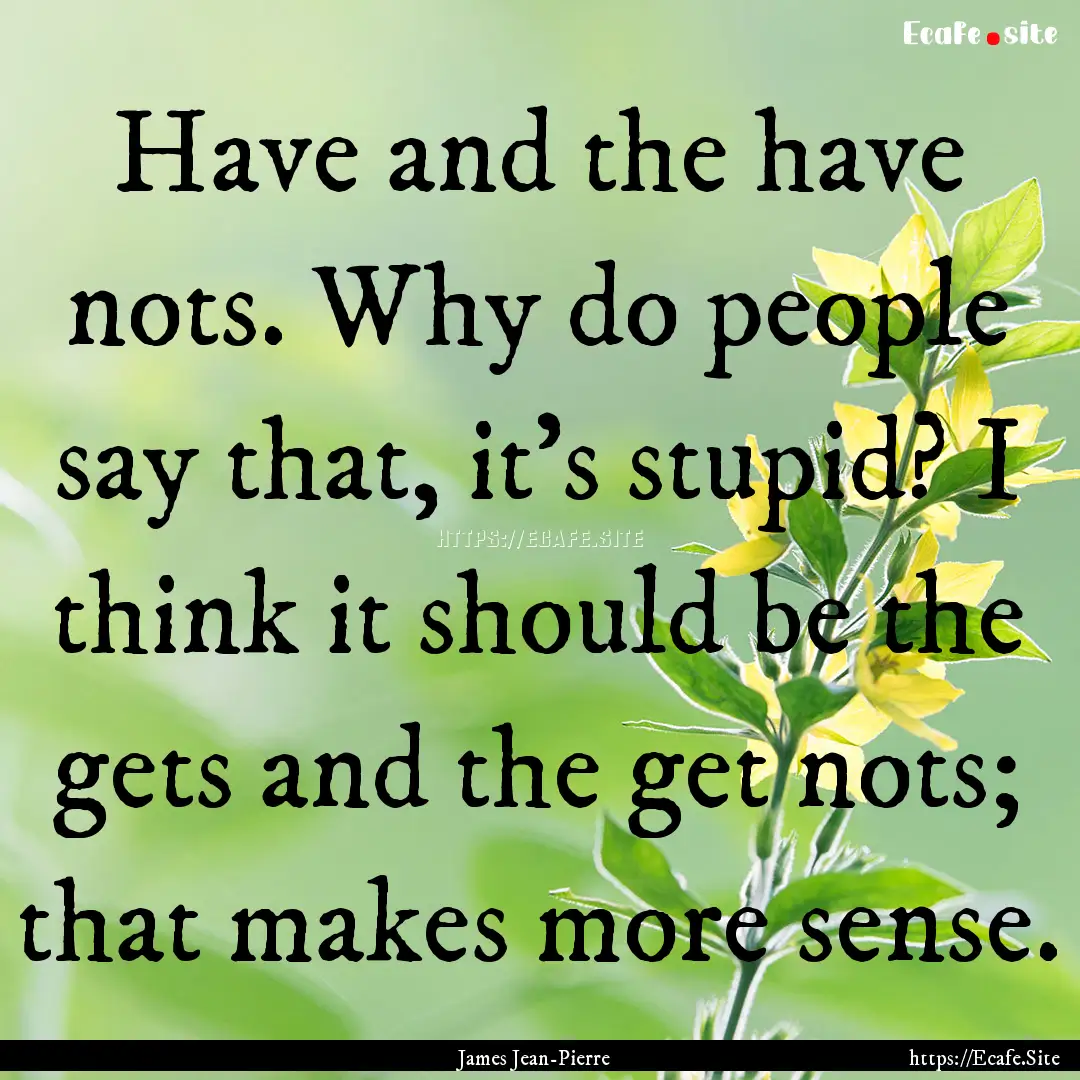 Have and the have nots. Why do people say.... : Quote by James Jean-Pierre