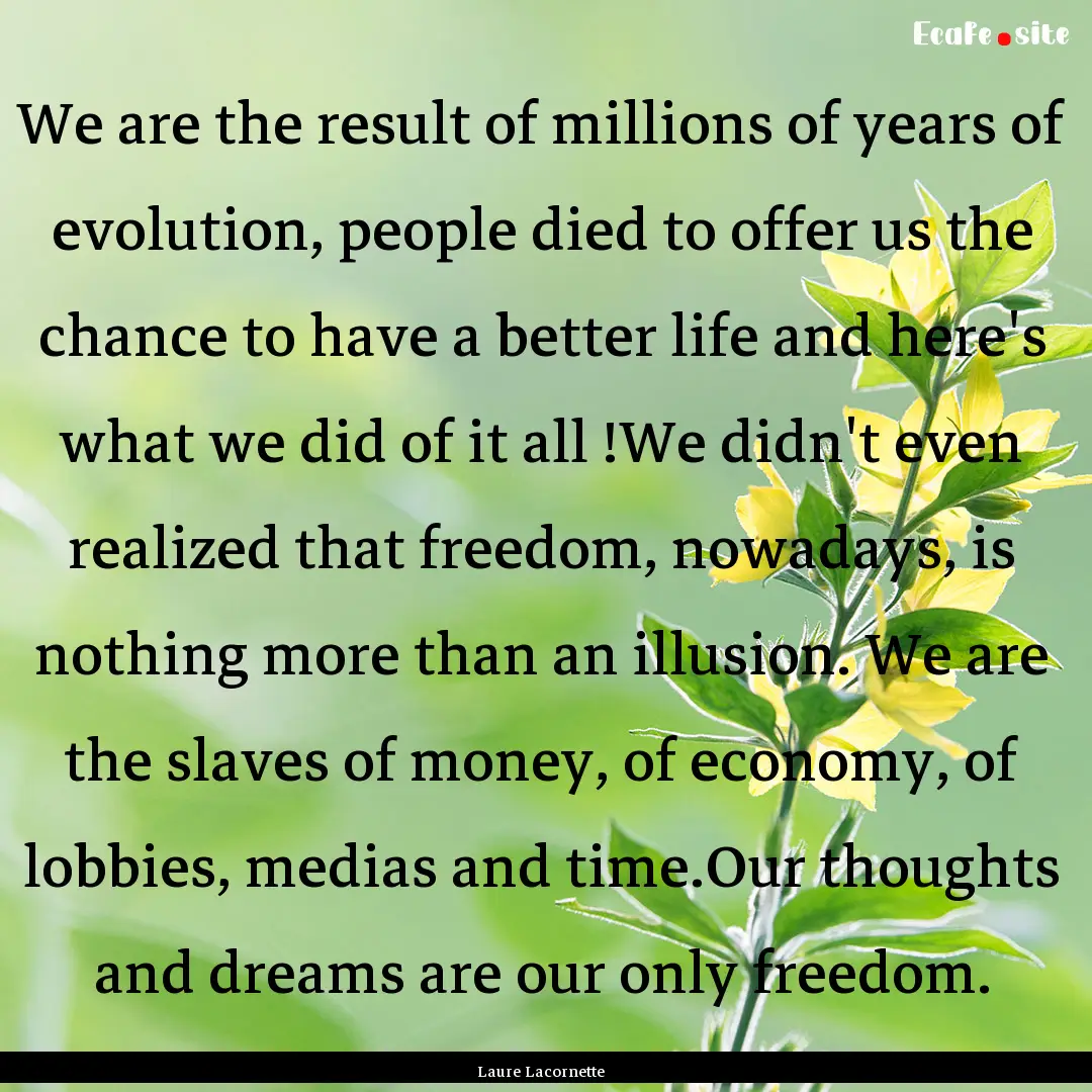 We are the result of millions of years of.... : Quote by Laure Lacornette